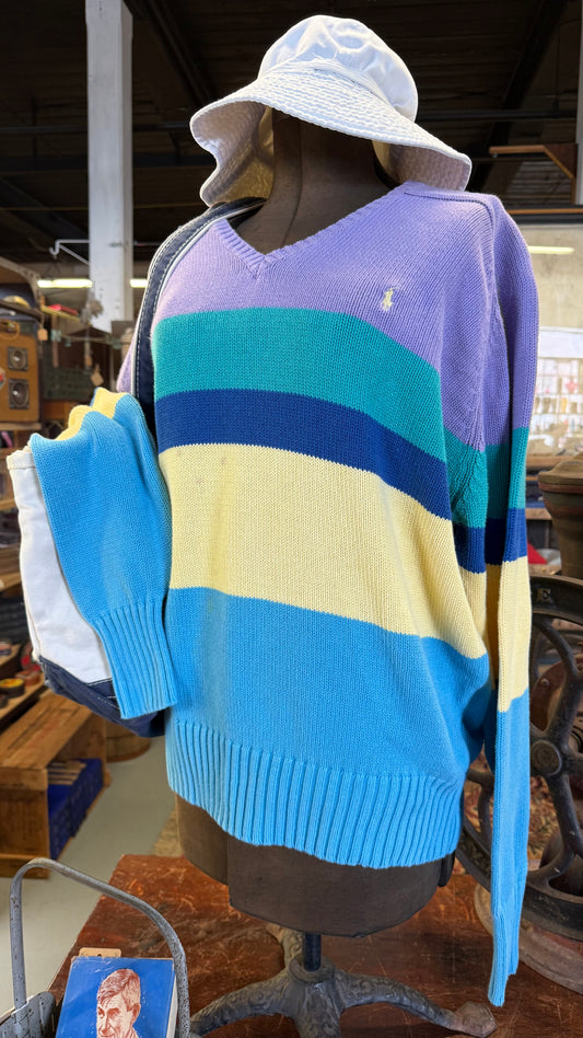 Polo Ralph Lauren Multicolor Stripe V-Neck Swearer Large