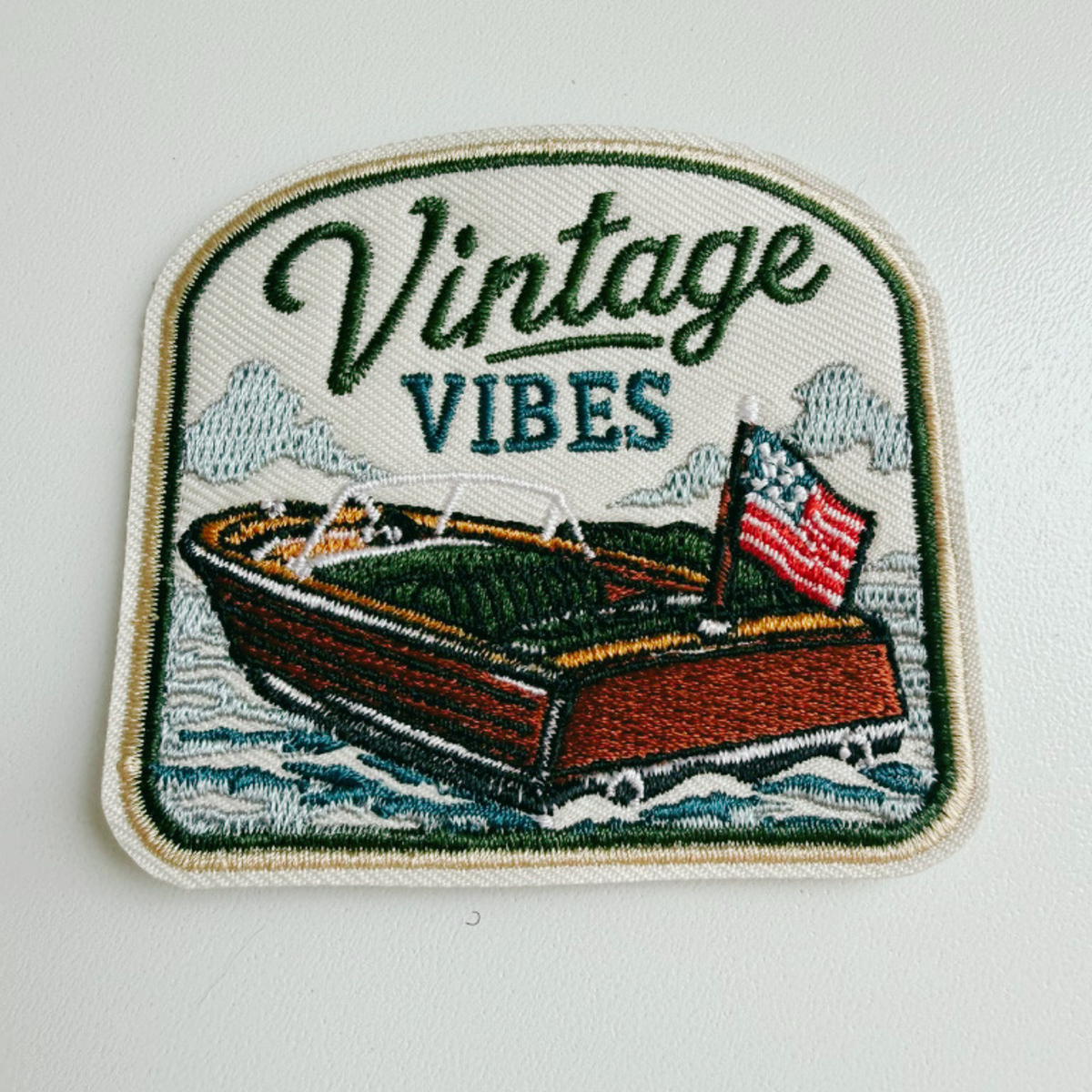 PREORDER - 2.5" Vintage Vibes Wooden boat - Embroidered Hat Patch