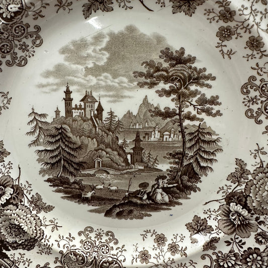 Brown Transferware 9 1/4" Plate W R & Co Tyrolean