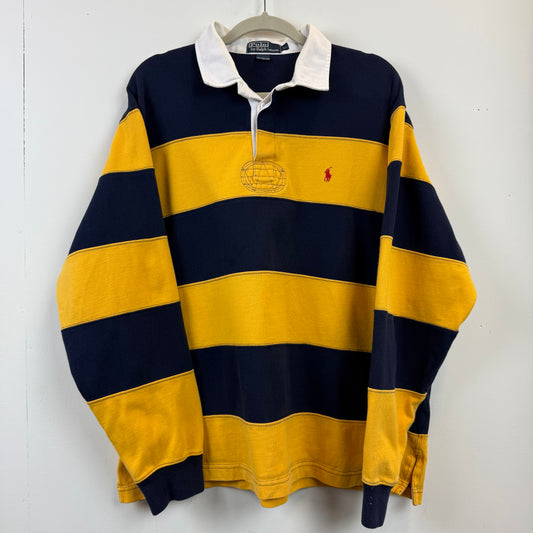 Vintage Polo Ralph Lauren Rugby XL - Wide Yellow Navy Blue Stripe