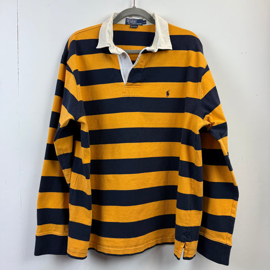 Vintage Polo Ralph Lauren Rugby XL - Yellow Navy Blue Stripe