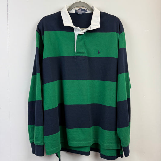 Vintage Polo Ralph Lauren Rugby XL - Wide Green Navy Blue Stripe