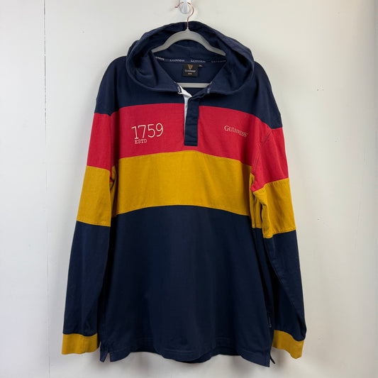 Guinness Hooded Long Sleeve Shirt XXL - Navy Red Yellow Stripe