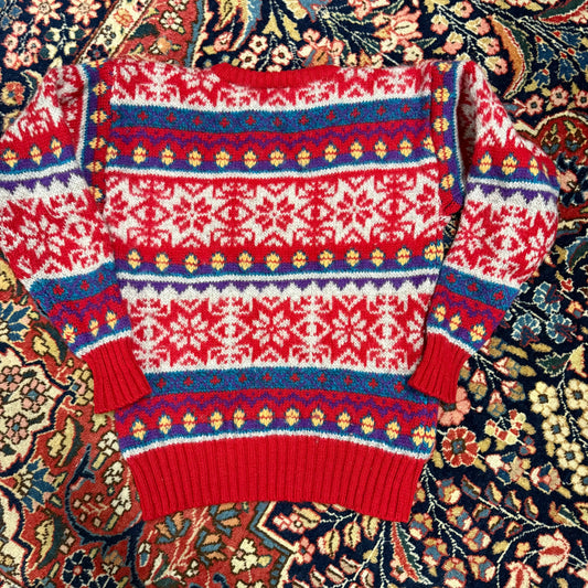 Vintage Chaps Ralph Lauren Shetland Wool Snowflake Fair Isle Sweater