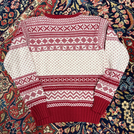 Vintage J. Crew Red White Fair Isle Sweater