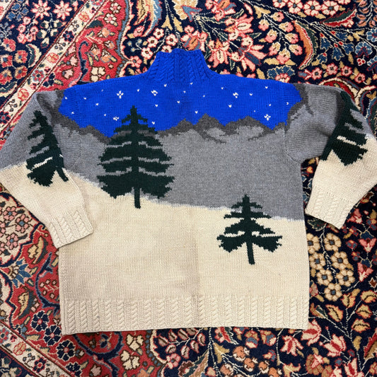 Vintage Lauren Ralph Lauren Handknit Downhill Skiier Mockneck Sweater (Blue collar)