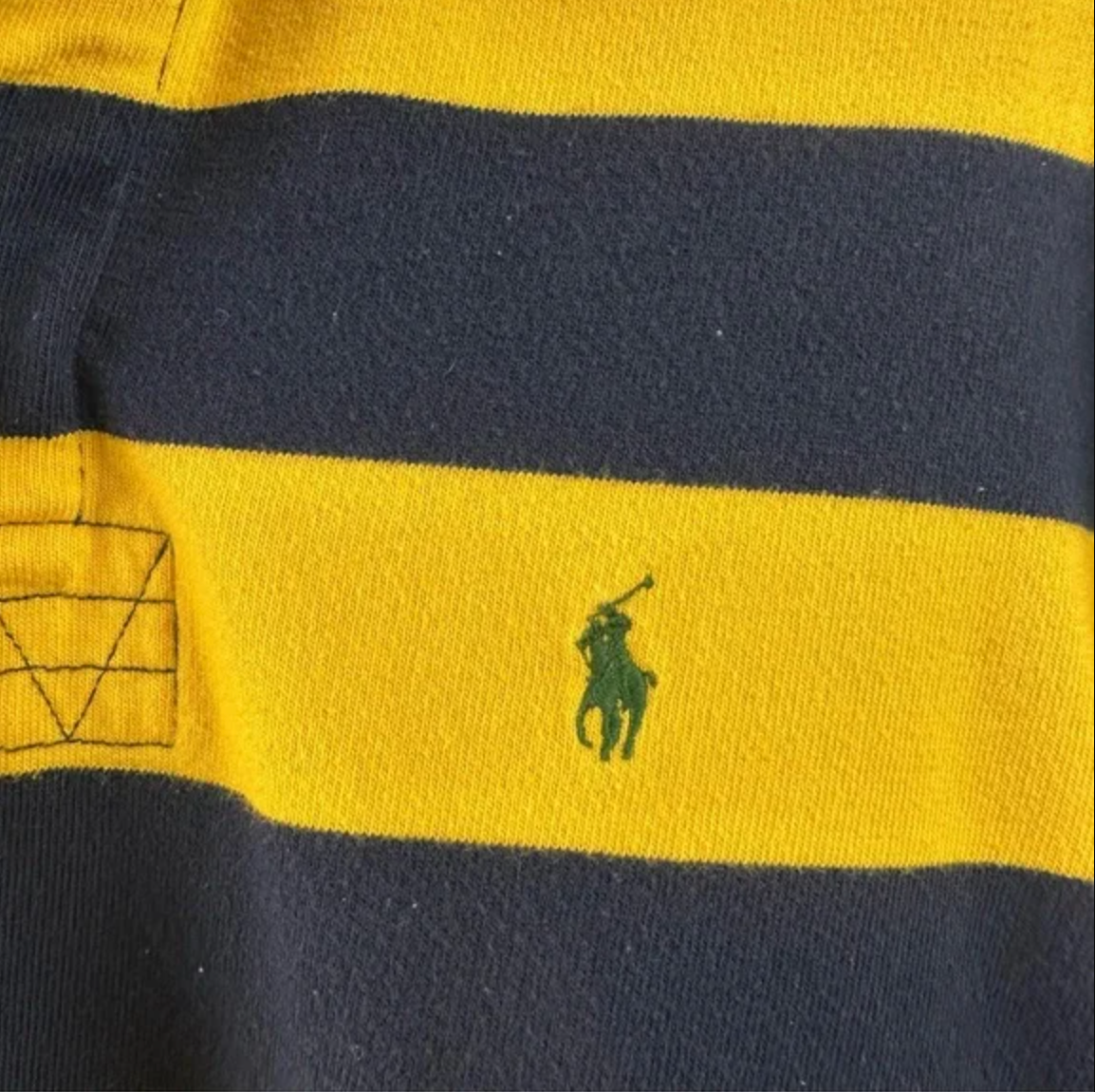 Vintage Polo Ralph Lauren Rugby Large - Yellow Navy Blue Stripe