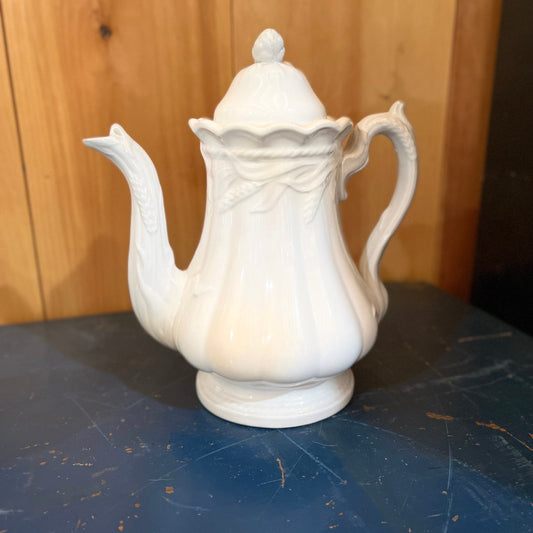 White Ironstone Coffee Pot Wheat Pattern Elsmore & Forster English Ironstone Ceres Wheat