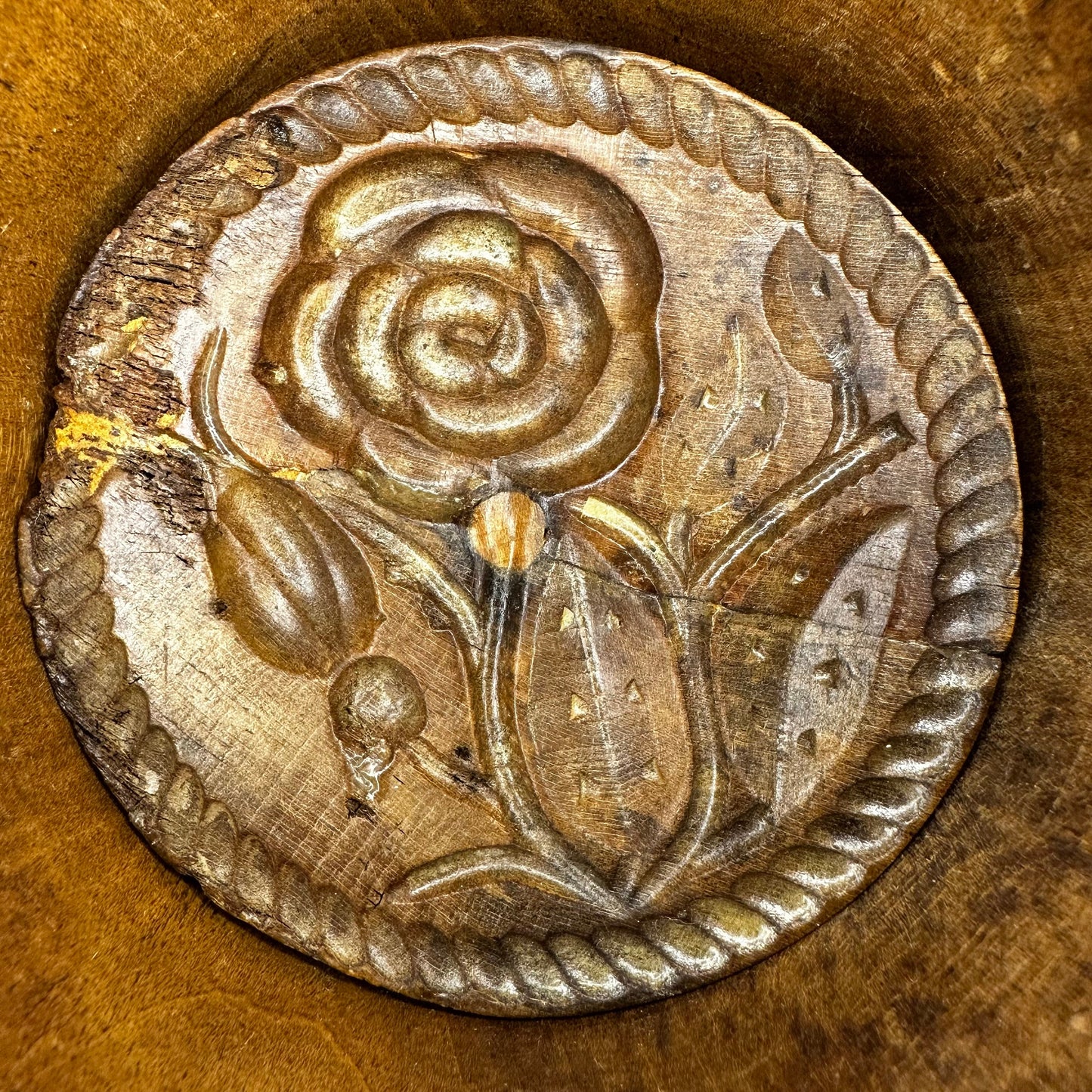 Fine Carved Rose Flower Butter Press Treen 1060