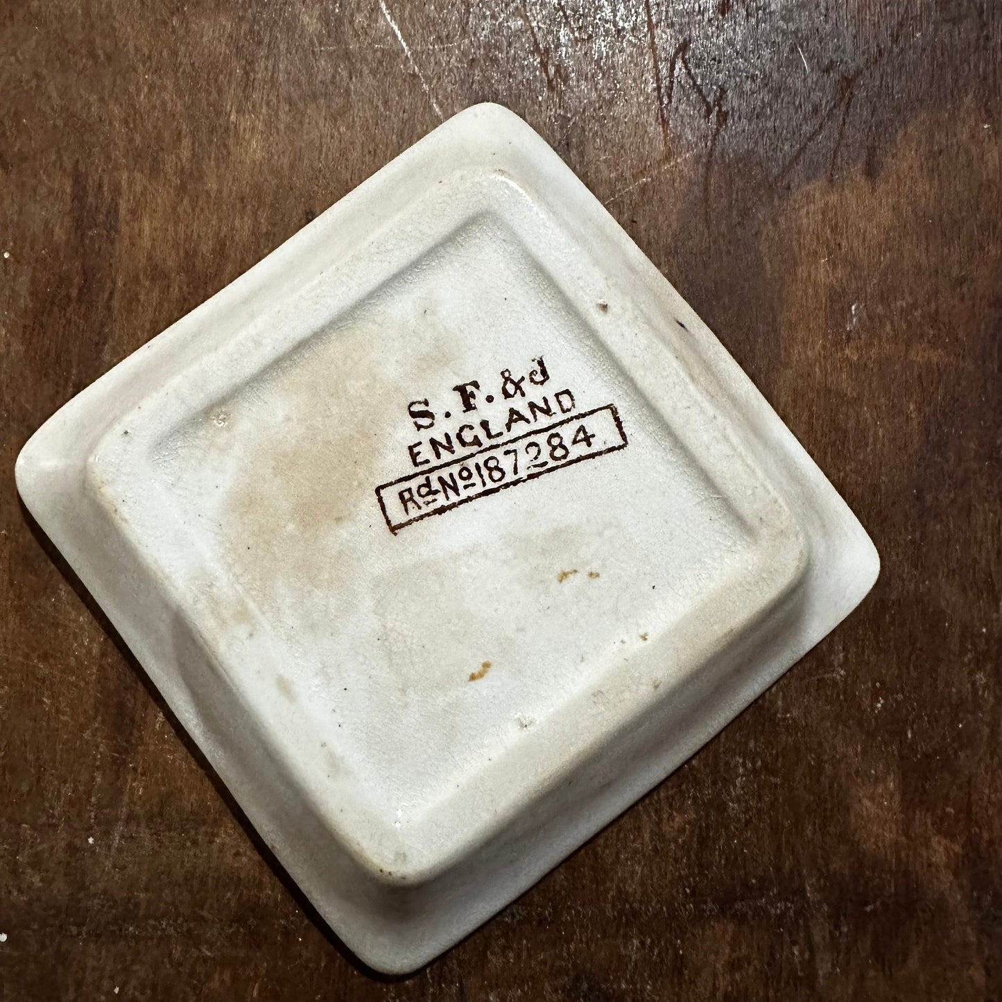 Set of 4 Square Butter Pats Brown Transferware White Ironstone Ridgways Smith Ford & Jones 1096