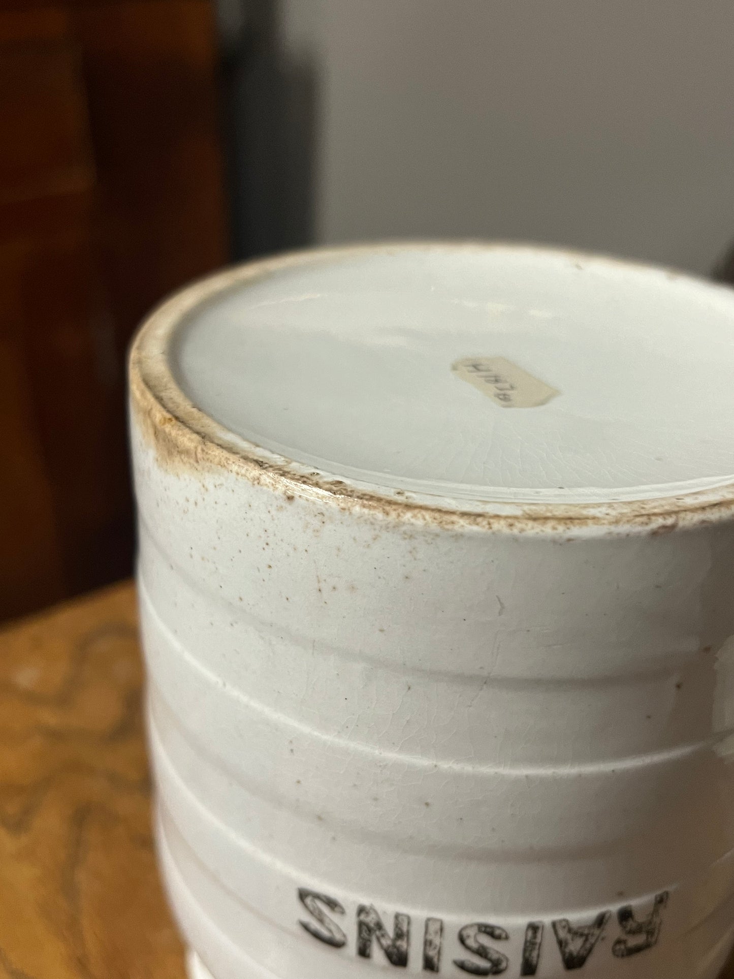RAISINS - White Banded Kitchen Jar Canister with Lid