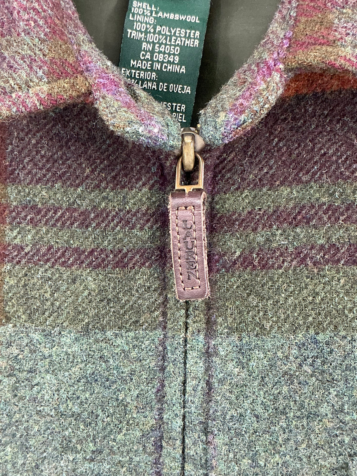 Vintage Lauren Ralph Lauren Lambswool Plaid Full-Zip Jacket with Suede Elbow Patches