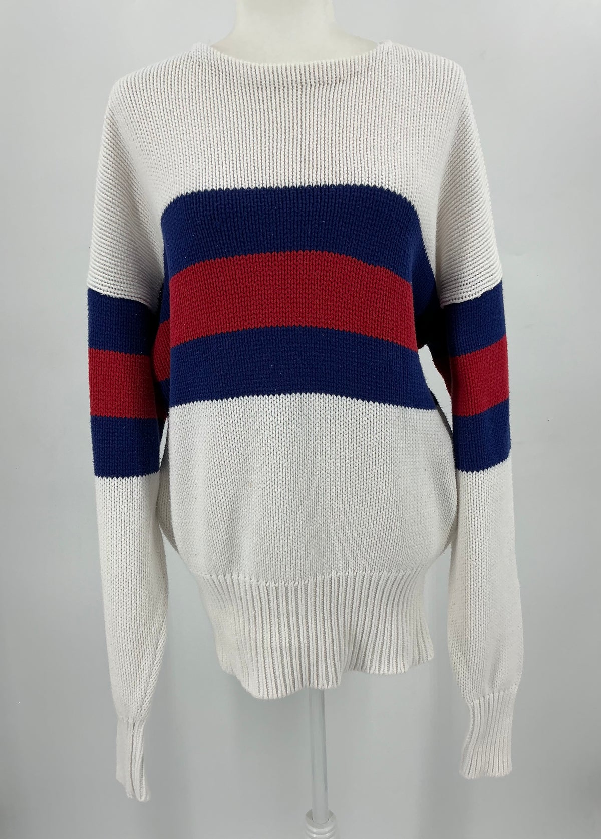 Vintage Polo Ralph Lauren Cotton Knit Sweater Large White Red Blue Stripe