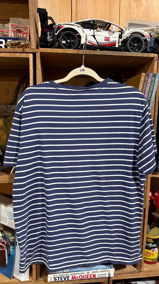 Polo Ralph Lauren Blue White Stripe V-Neck Short Sleeve T-Shirt Large