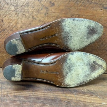 Vintage Ralph Lauren Brown Leather Wingtip Heels Silk Bow