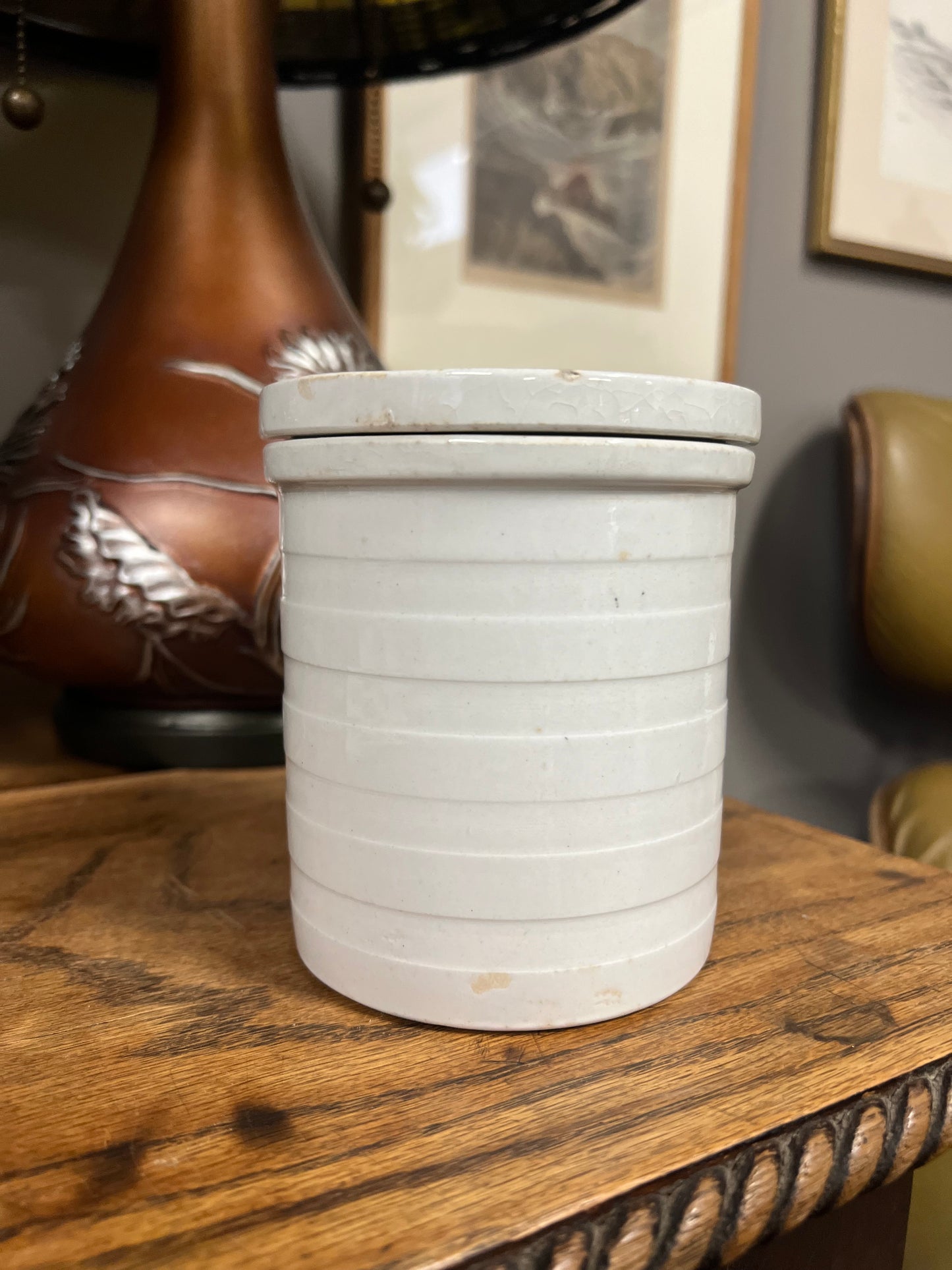 RICE - White Banded Kitchen Jar Canister with Lid