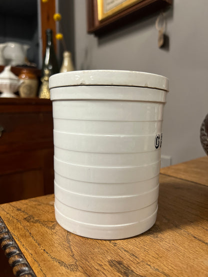 GROUND RICE - White Banded Kitchen Jar Canister with Lid
