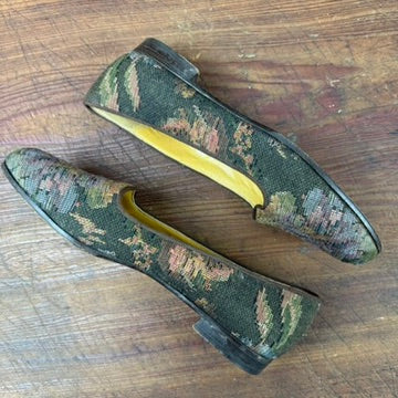 Vintage Ralph Lauren Tapestry Flats Loafers Green Purple Size 7B