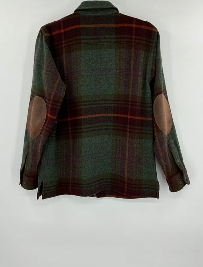 Vintage Lauren Ralph Lauren Lambswool Plaid Full-Zip Jacket with Suede Elbow Patches