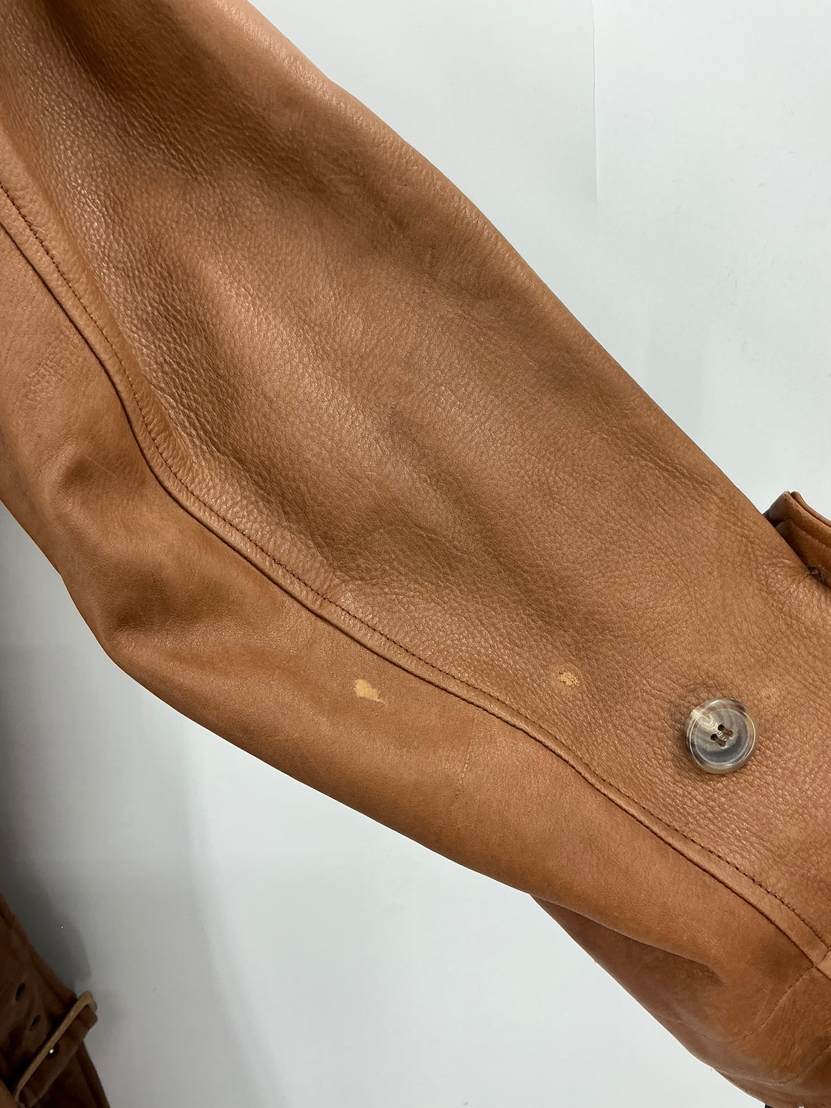 Vintage Polo Ralph Lauren Brown Leather Belted Trench Coat Large