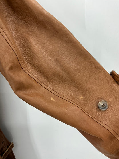 Vintage Polo Ralph Lauren Brown Leather Belted Trench Coat Large