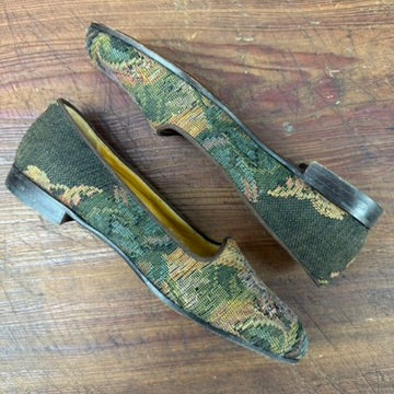 Vintage Ralph Lauren Tapestry Flats Loafers Green Purple Size 7B