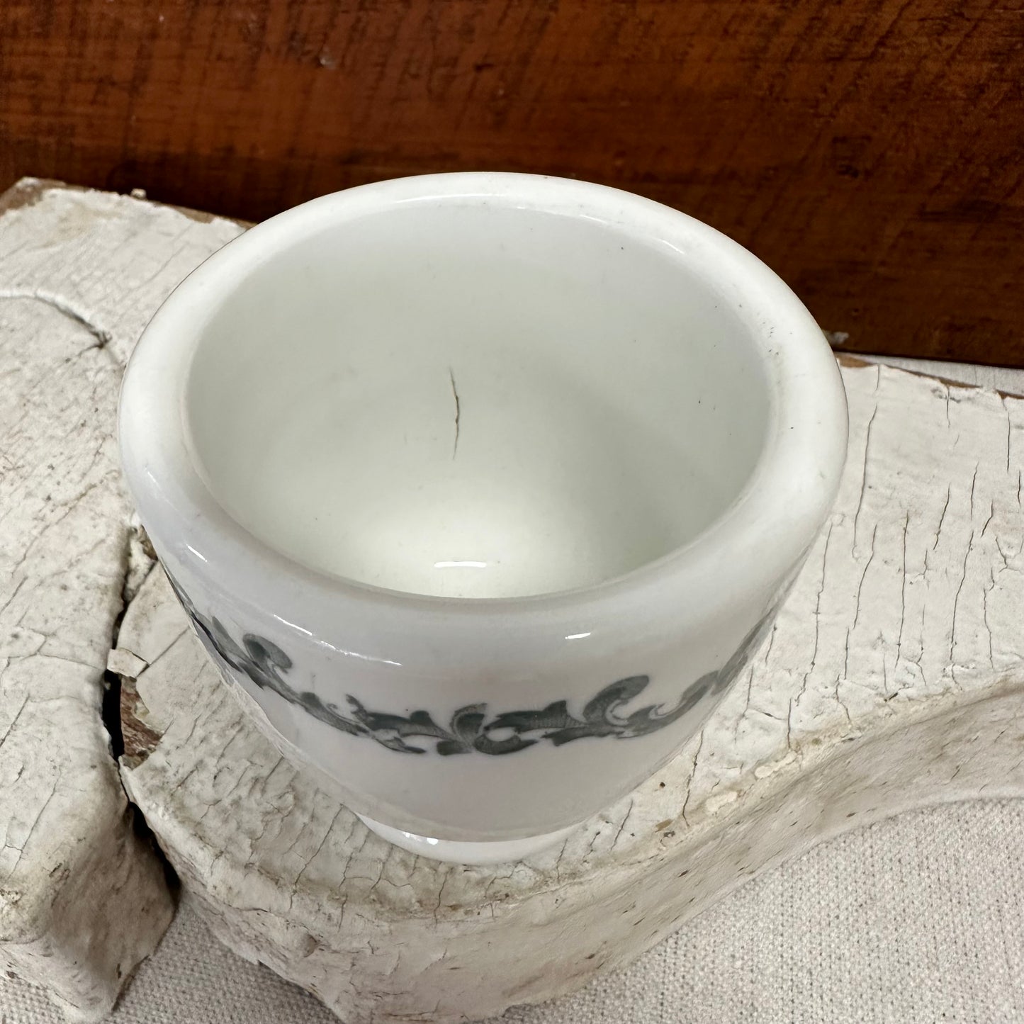 Ironstone Custard Cup Green Transfer