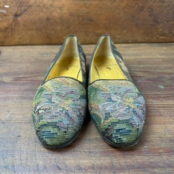 Vintage Ralph Lauren Tapestry Flats Loafers Green Purple Size 7B