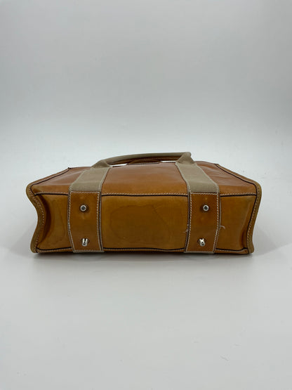 Vintage Dooney & Bourke Structured Leather Stripe Tote Bag Camel Tan Shopper