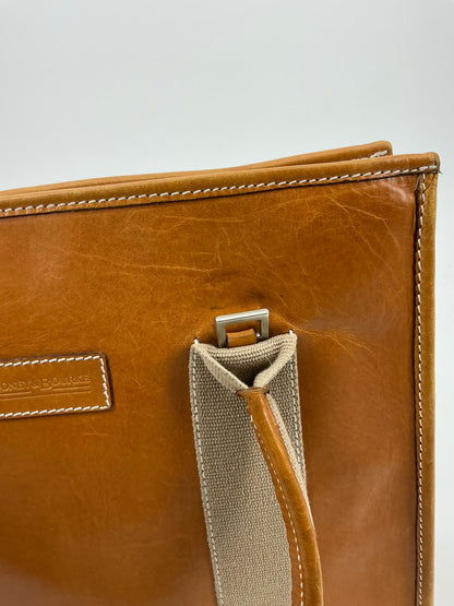 Vintage Dooney & Bourke Structured Leather Stripe Tote Bag Camel Tan Shopper