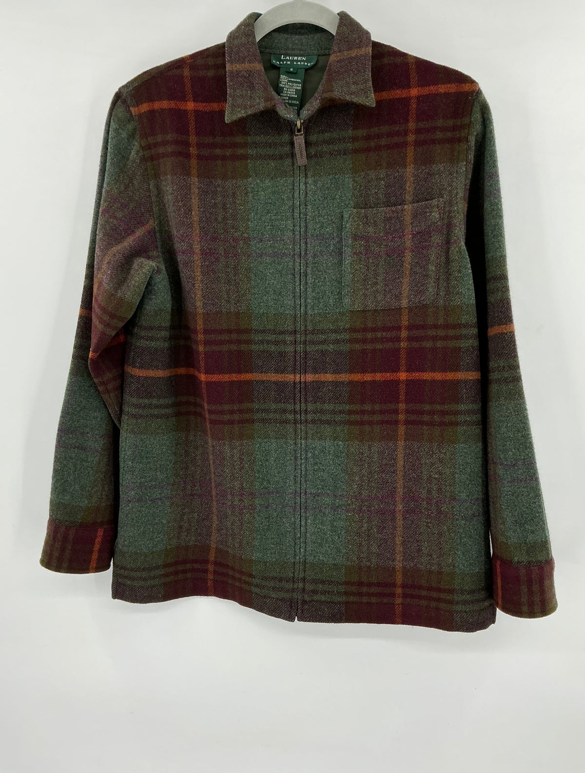Vintage Lauren Ralph Lauren Lambswool Plaid Full-Zip Jacket with Suede Elbow Patches