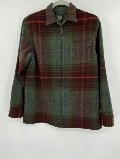 Vintage Lauren Ralph Lauren Lambswool Plaid Full-Zip Jacket with Suede Elbow Patches