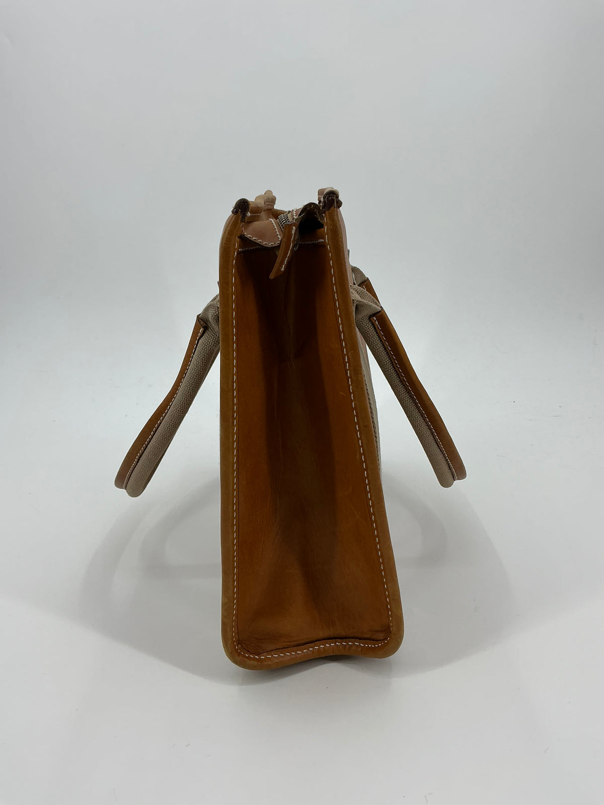 Vintage Dooney & Bourke Structured Leather Stripe Tote Bag Camel Tan Shopper