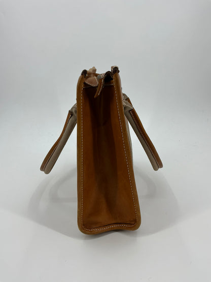 Vintage Dooney & Bourke Structured Leather Stripe Tote Bag Camel Tan Shopper