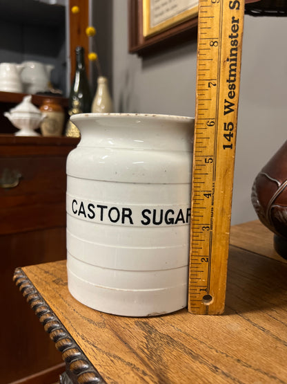 CASTOR SUGAR - White Banded Kitchen Jar Canister with Lid