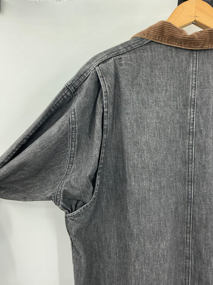 Vintage Ralph Lauren Black Denim Duster Shirt Dress  Corduroy Collar Cuffs Size 12