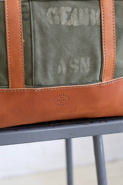 WWII era Salvaged Canvas Patchwork Tote Bag