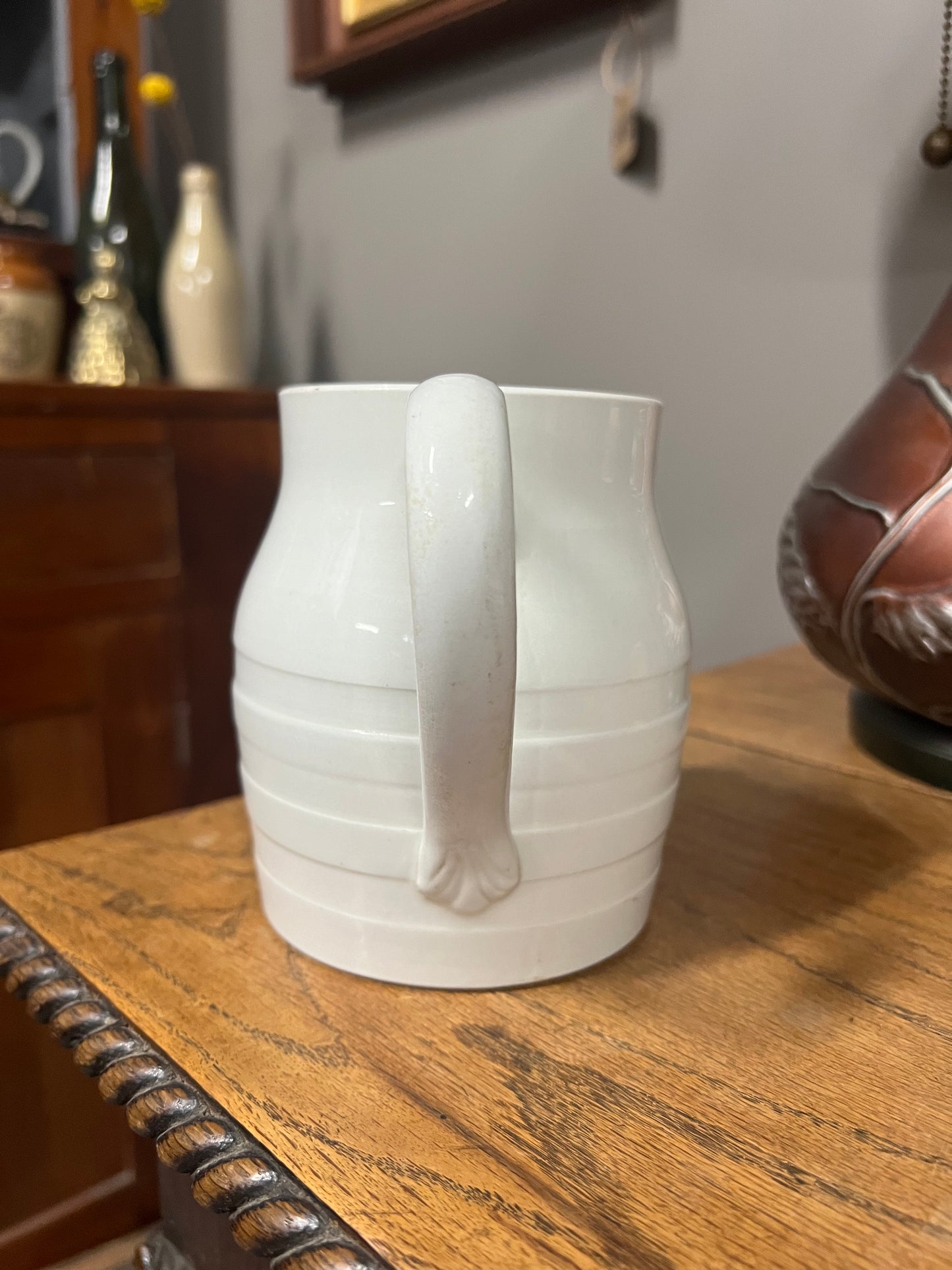 White Ironstone Banded Dairy Jug