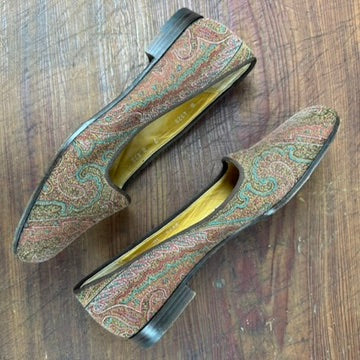 Vintage Ralph Lauren Tapestry Flats Loafers Pink Teal Size 7B