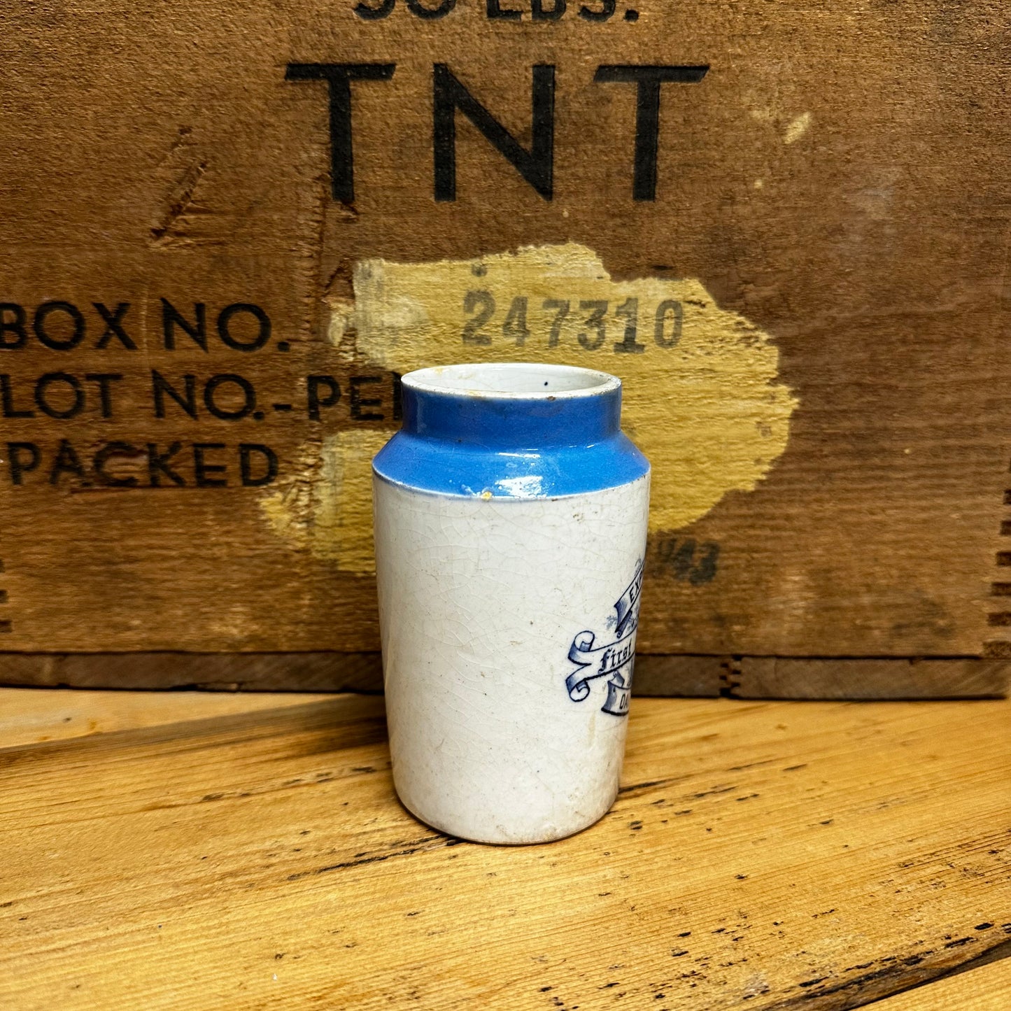 Antique HTF Express Dairy Cream Pot Blue Top Transfer Repaired