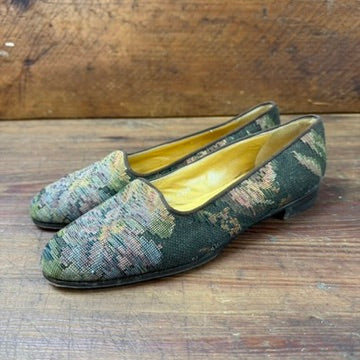 Vintage Ralph Lauren Tapestry Flats Loafers Green Purple Size 7B