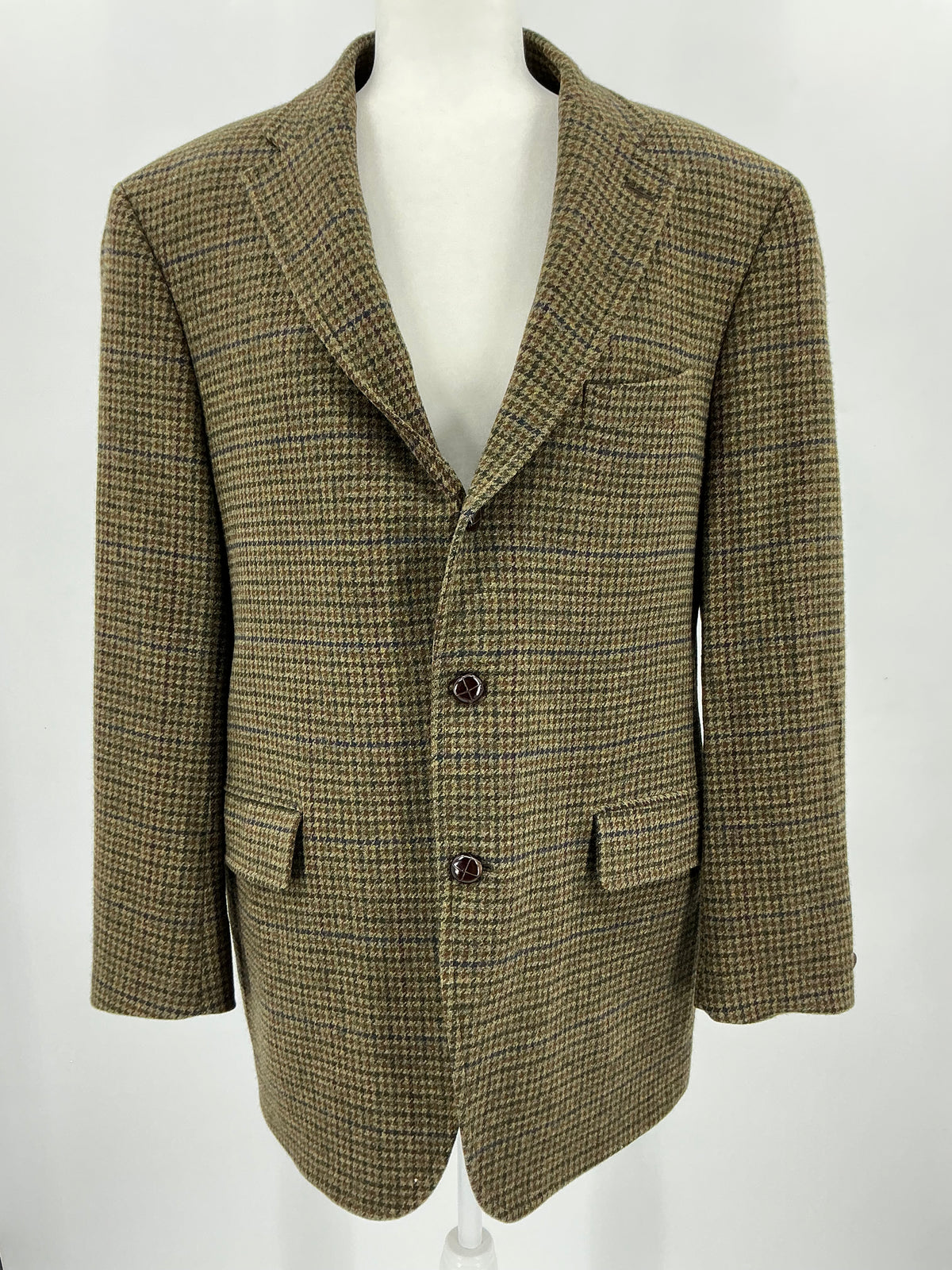 Vintage J. Press Men's Olive & Brown Tic-Weave Wool Tweed Sport Coat 44R