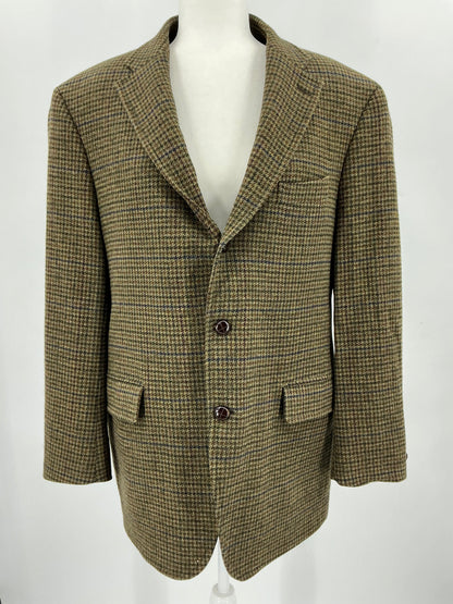 Vintage J. Press Men's Olive & Brown Tic-Weave Wool Tweed Sport Coat 44R