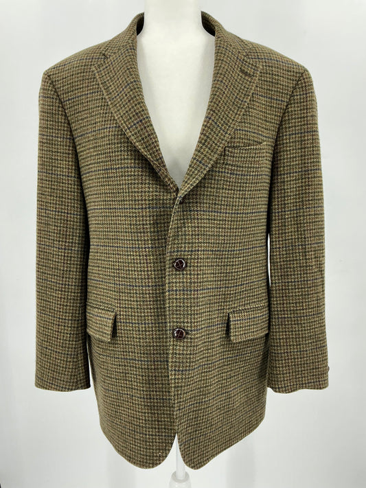 Vintage J. Press Men's Olive & Brown Tic-Weave Wool Tweed Sport Coat 44R