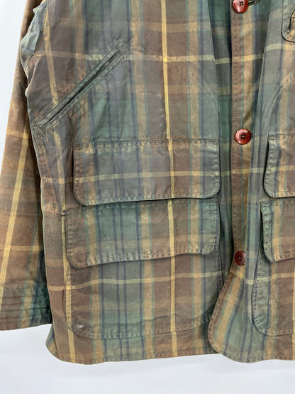 Vintage 90s Polo Ralph Lauren Plaid Waxed Cotton Hunting Barn Jacket Large
