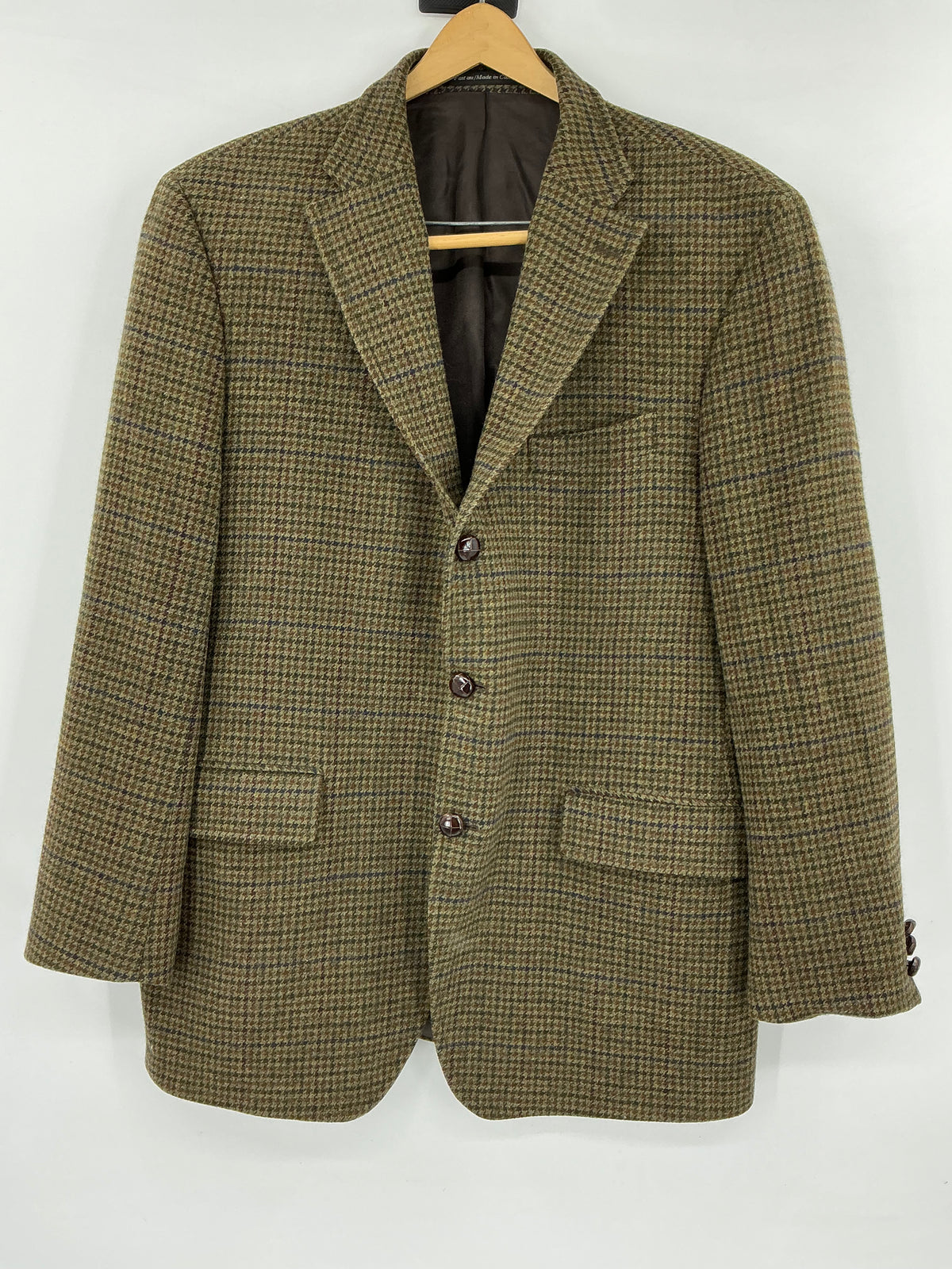 Vintage J. Press Men's Olive & Brown Tic-Weave Wool Tweed Sport Coat 44R