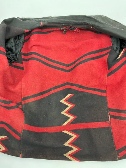 Vintage 90s Polo Ralph Lauren Black Southwestern Blanket-Lined Waxed Cotton Coat Large