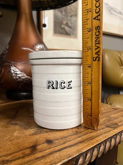 RICE - White Banded Kitchen Jar Canister with Lid
