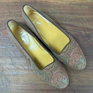 Vintage Ralph Lauren Tapestry Flats Loafers Pink Teal Size 7B