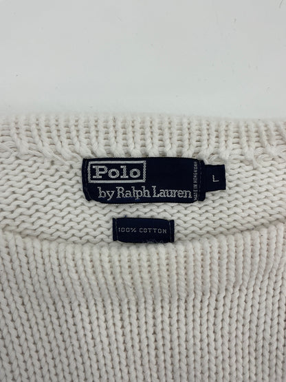 Vintage Polo Ralph Lauren Cotton Knit Sweater Large White Red Blue Stripe